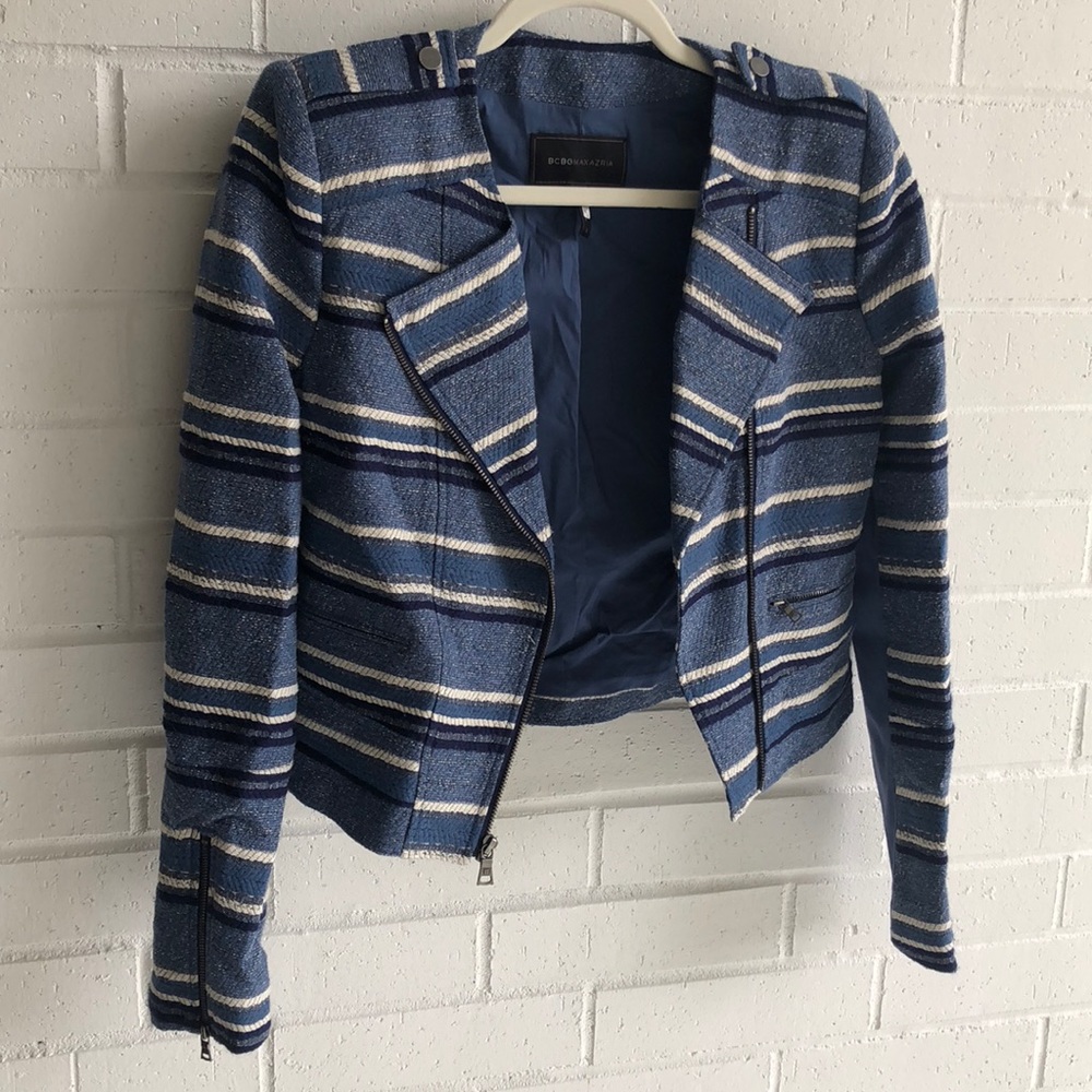 BCBGMaxazria Novak Striped Moto Jacket - Picture 3 of 6